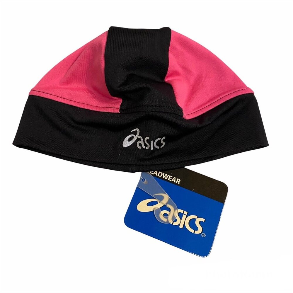 Asics Beanie Womens One Size Runners Beanie Utility Hat Pink Black Headwear NWT